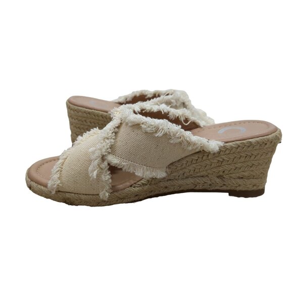 Journee Collection Wedge Sandal Womens 6 Beige Slip On Open Toe Shanni - Picture 5 of 11